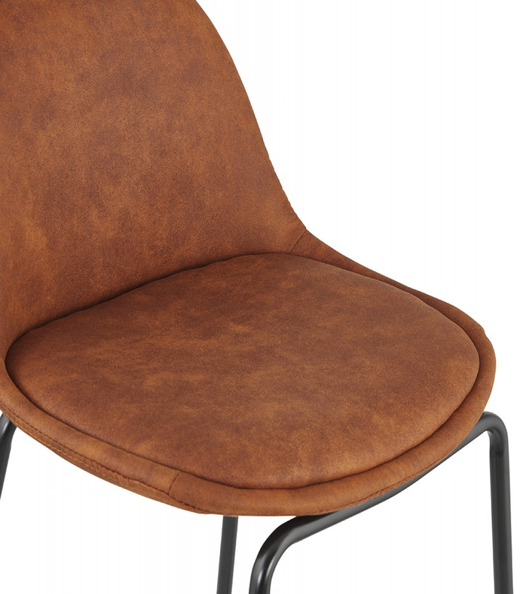 Tabouret snack mi-hauteur 'GIRON MINI' en microfibre brun et pied en métal noir
