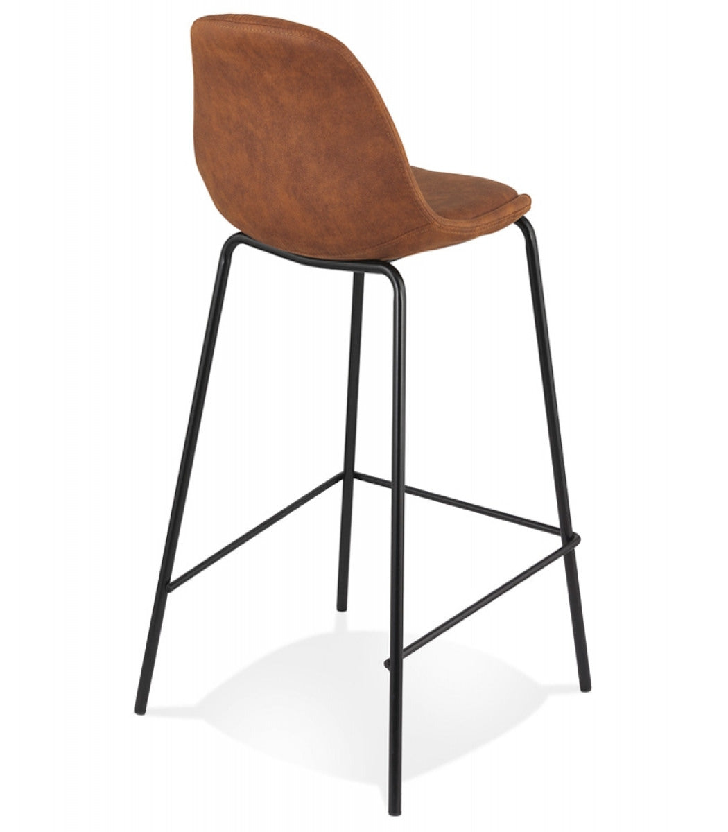 Tabouret snack mi-hauteur 'GIRON MINI' en microfibre brun et pied en métal noir