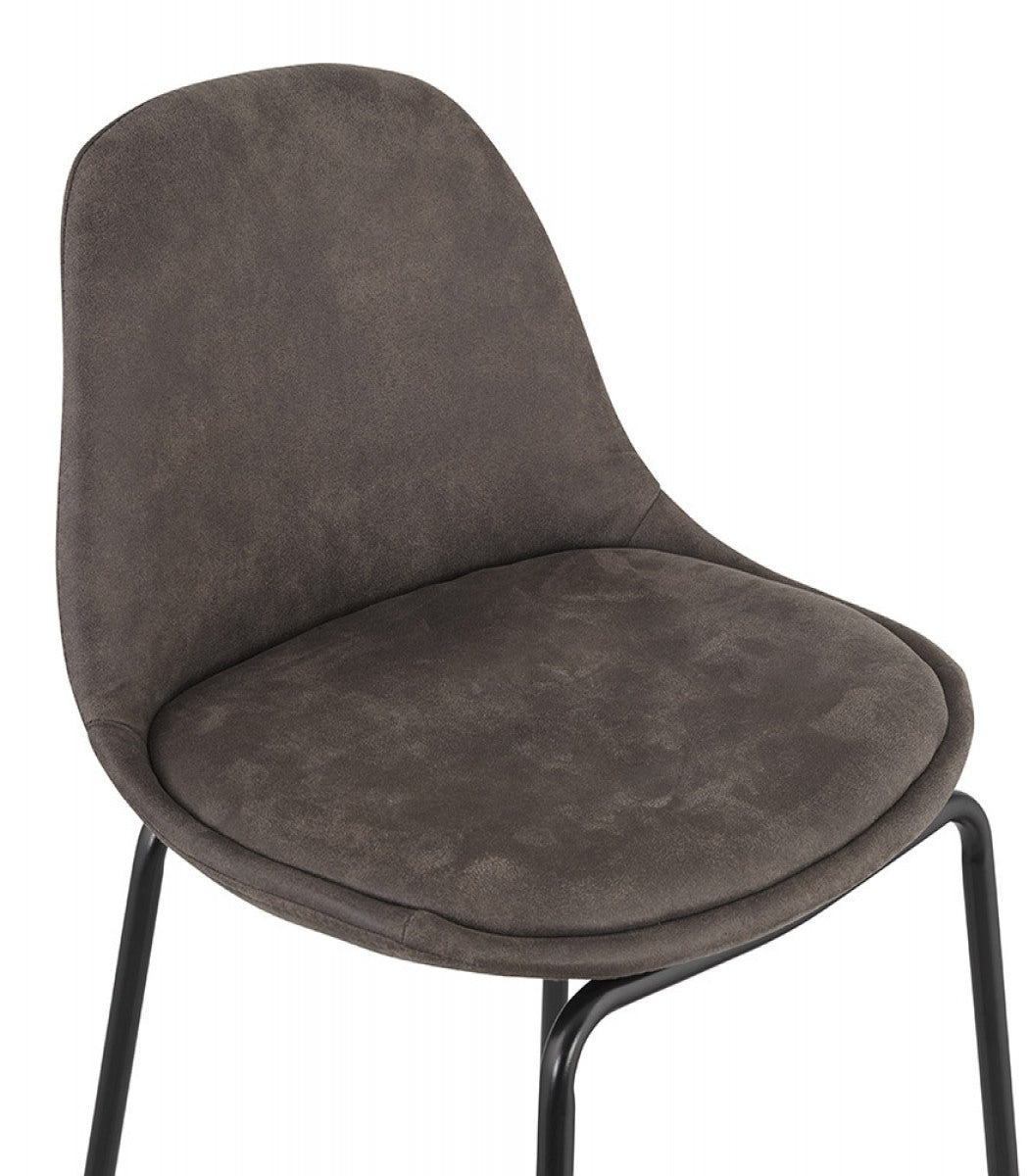 Tabouret snack mi-hauteur 'GIRON MINI' en microfibre gris foncé et pied en métal noir