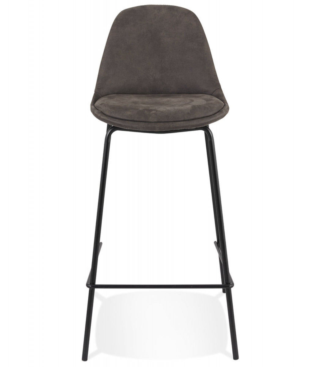 Tabouret snack mi-hauteur 'GIRON MINI' en microfibre gris foncé et pied en métal noir