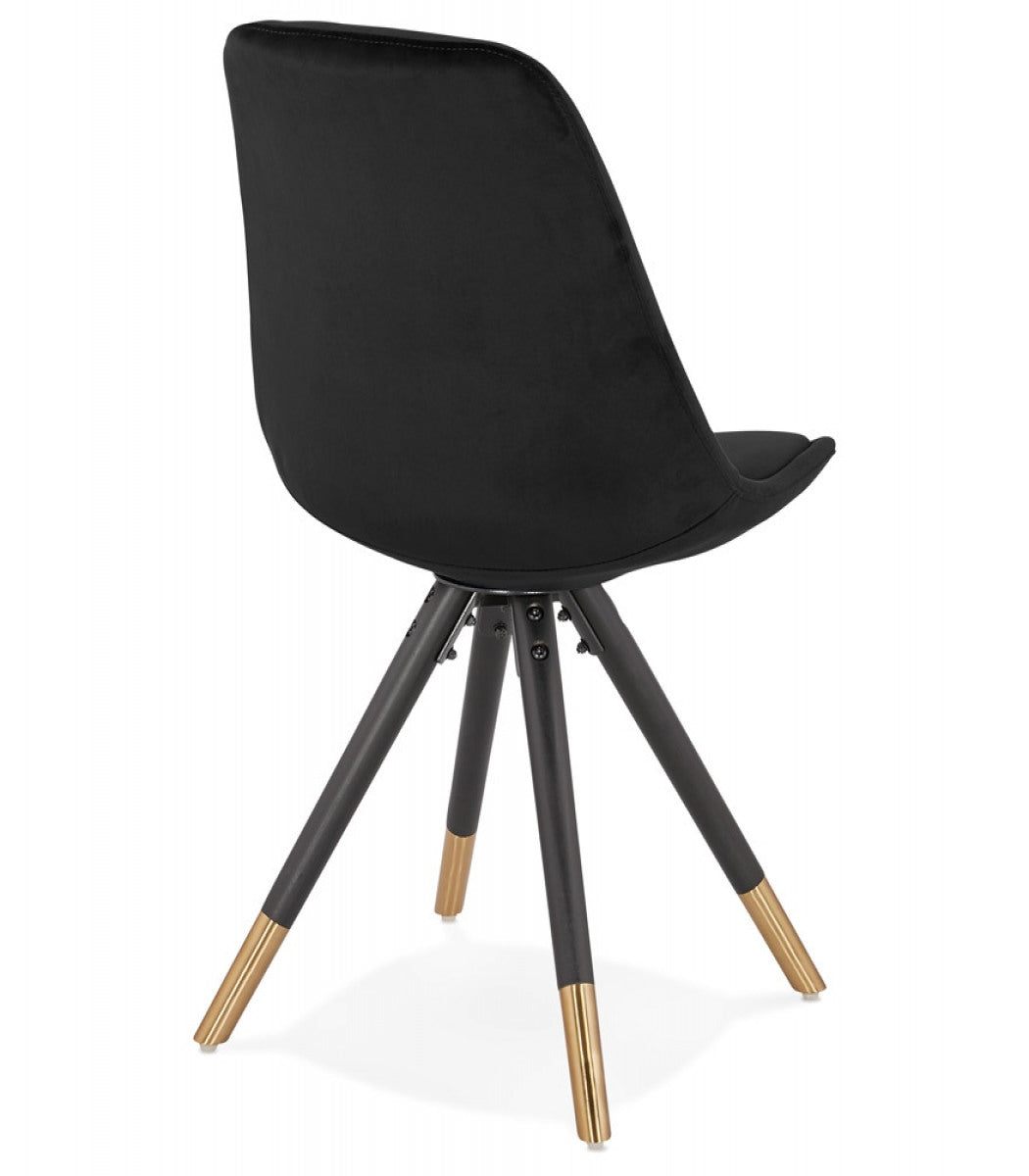 Chaise design 'HAMILTON' en velours noir et pieds en bois noir