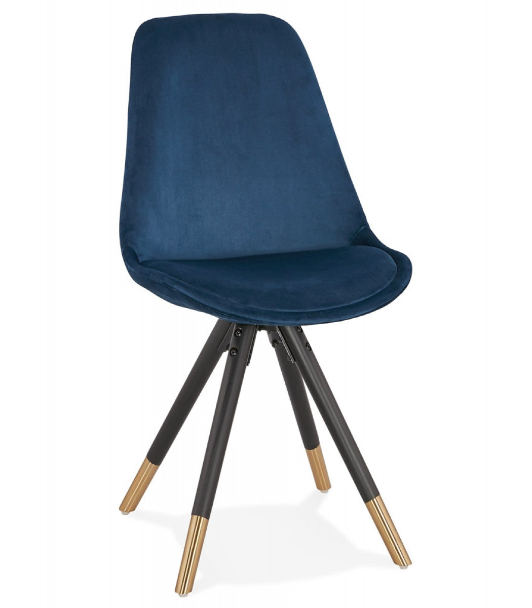 Chaise design 'HAMILTON' en velours bleu et pieds en bois noir