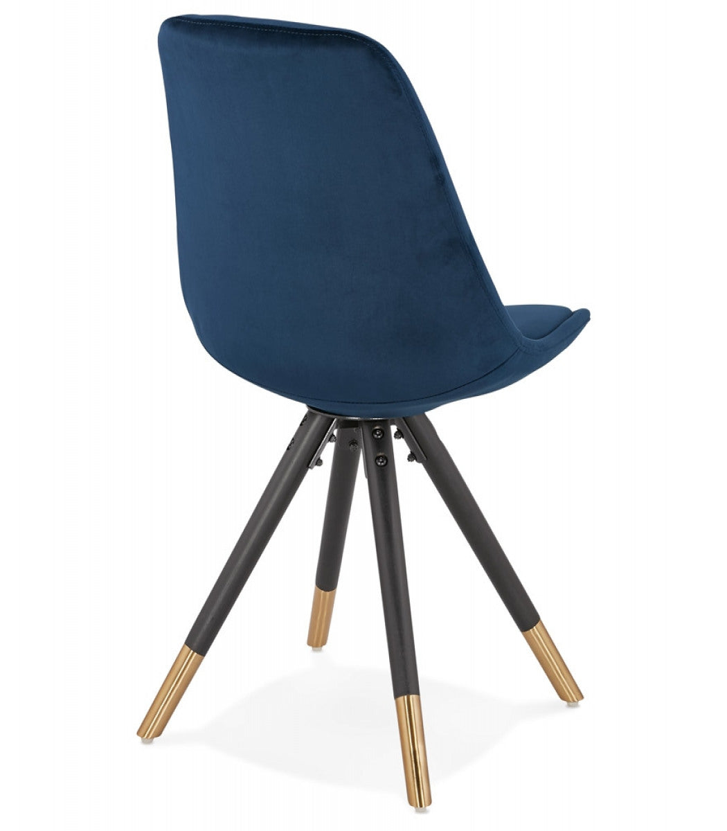 Chaise design 'HAMILTON' en velours bleu et pieds en bois noir
