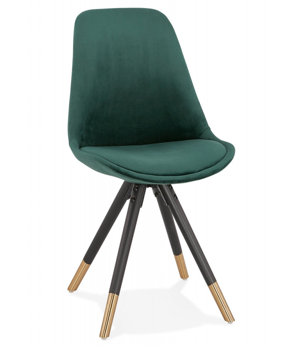 Chaise design 'HAMILTON' en velours vert et pieds en bois noir