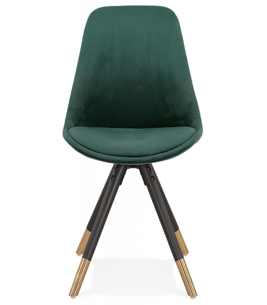 Chaise design 'HAMILTON' en velours vert et pieds en bois noir