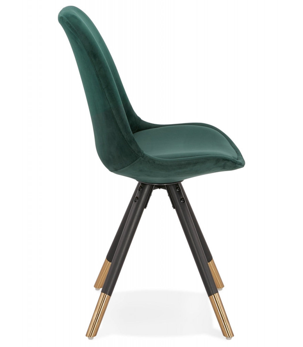 Chaise design 'HAMILTON' en velours vert et pieds en bois noir