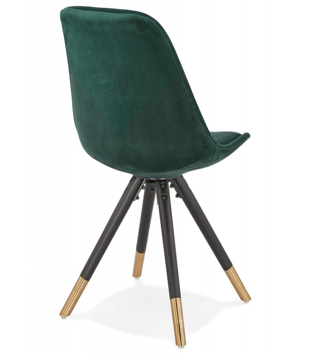 Chaise design 'HAMILTON' en velours vert et pieds en bois noir