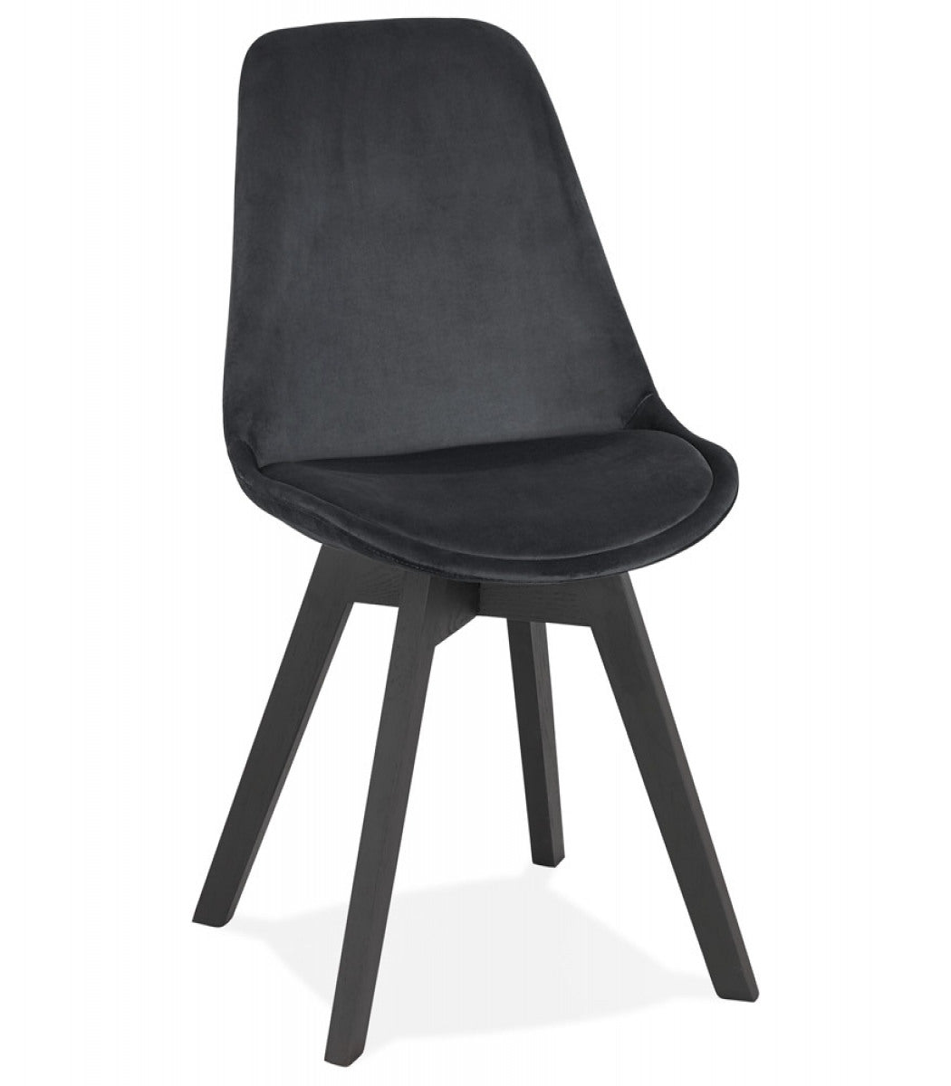 Chaise en velours noir 'JOE' avec structure en bois noir