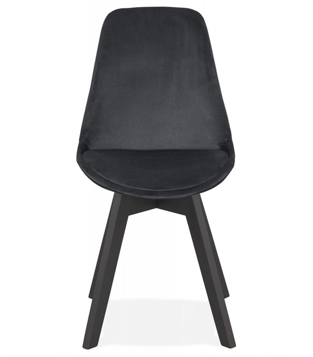Chaise en velours noir 'JOE' avec structure en bois noir