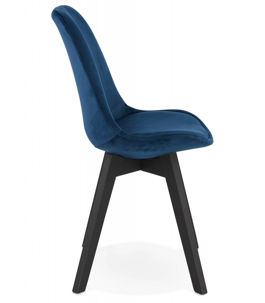 Chaise en velours bleu 'JOE' avec structure en bois noir