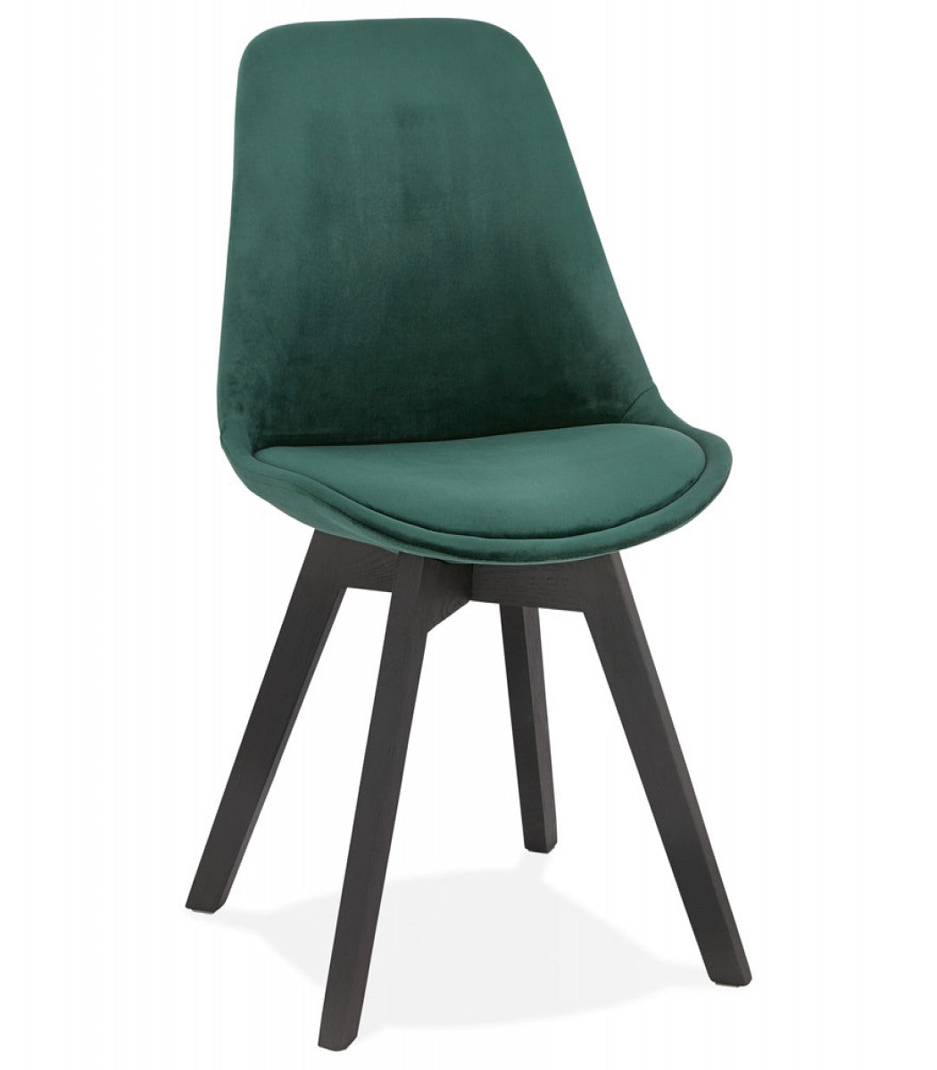 Chaise en velours vert 'JOE' avec structure en bois noir
