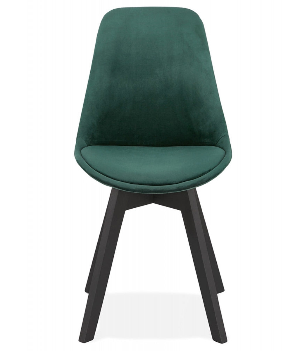 Chaise en velours vert 'JOE' avec structure en bois noir