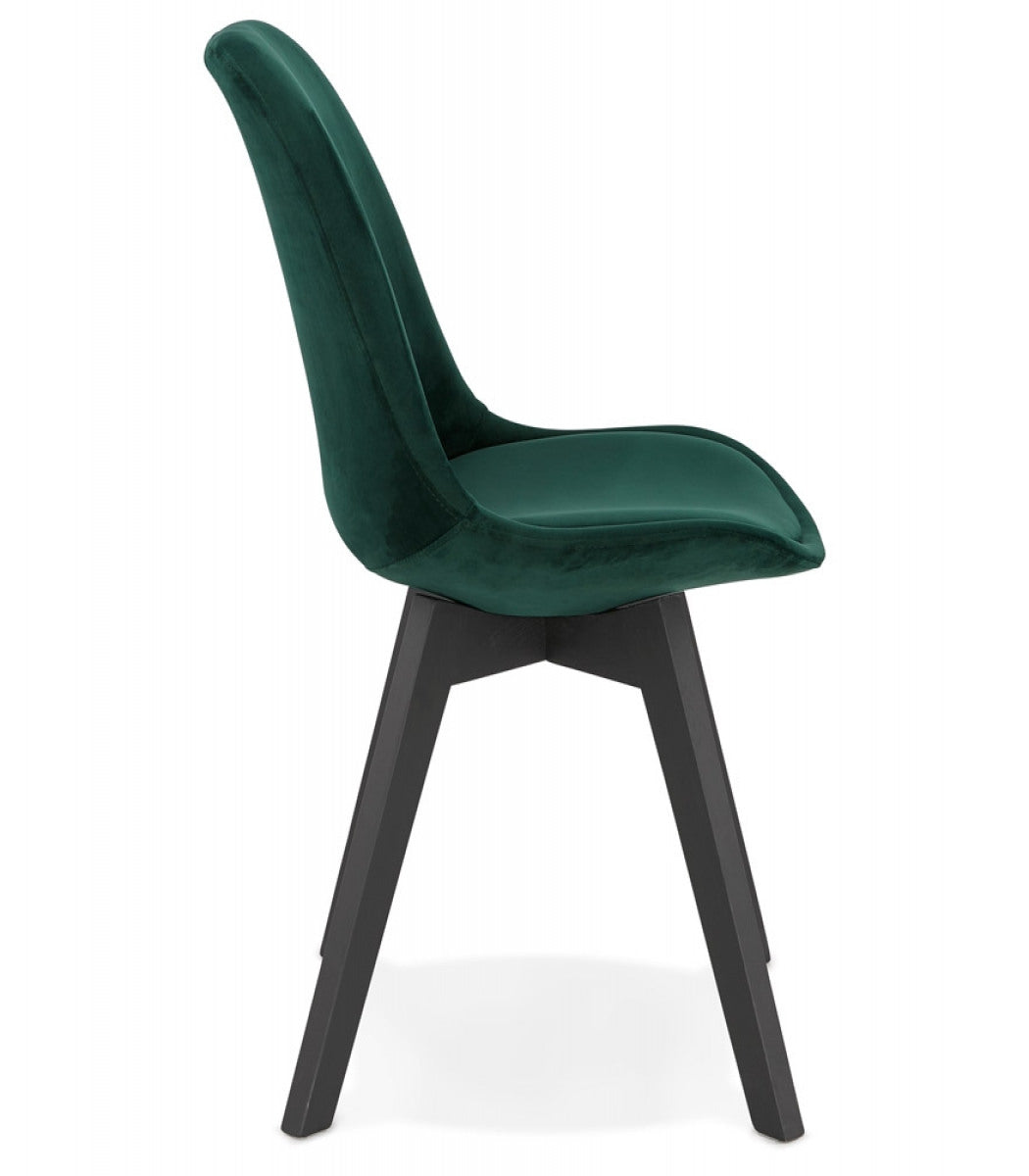 Chaise en velours vert 'JOE' avec structure en bois noir