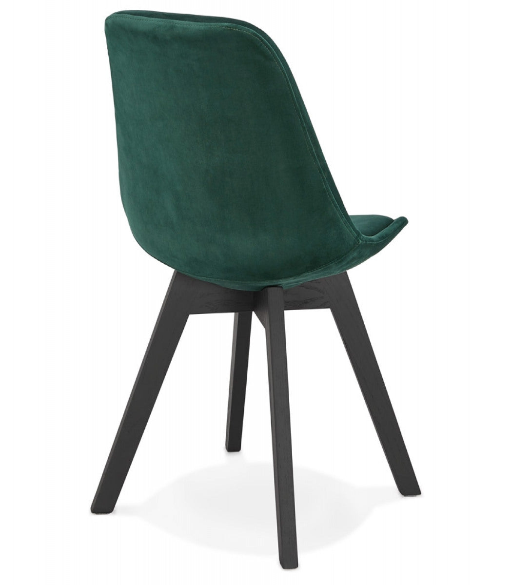 Chaise en velours vert 'JOE' avec structure en bois noir