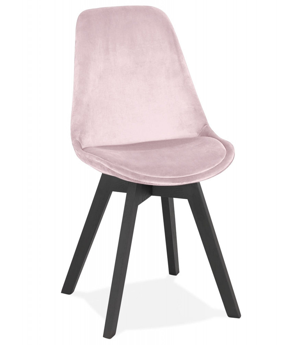 Chaise en velours rose 'JOE' avec structure en bois noir