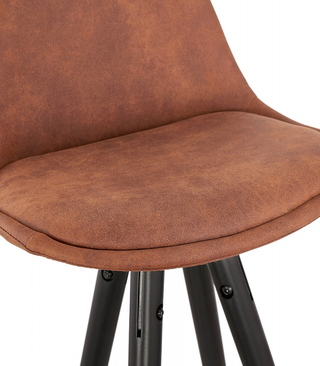 Tabouret de bar design 'KONG' en microfibre brune et 4 pieds en bois noir