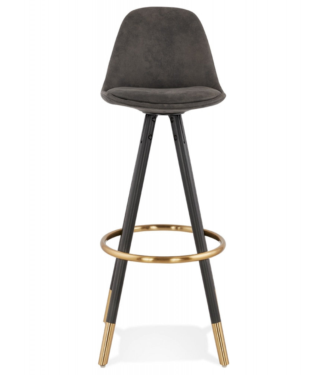 Tabouret de bar design 'KONG' en microfibre grise et pieds en bois noir