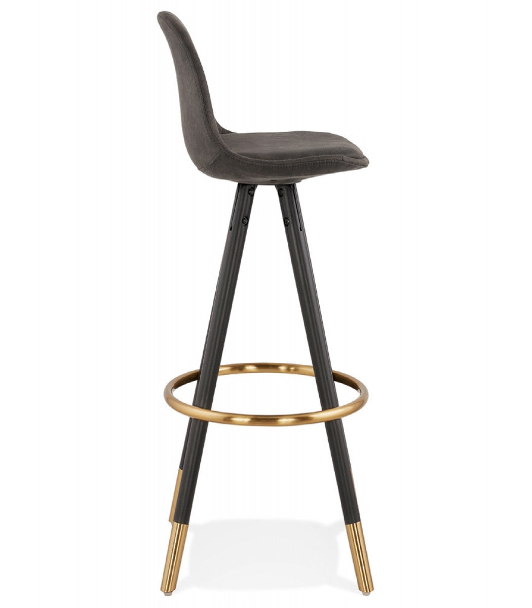 Tabouret de bar design 'KONG' en microfibre grise et pieds en bois noir