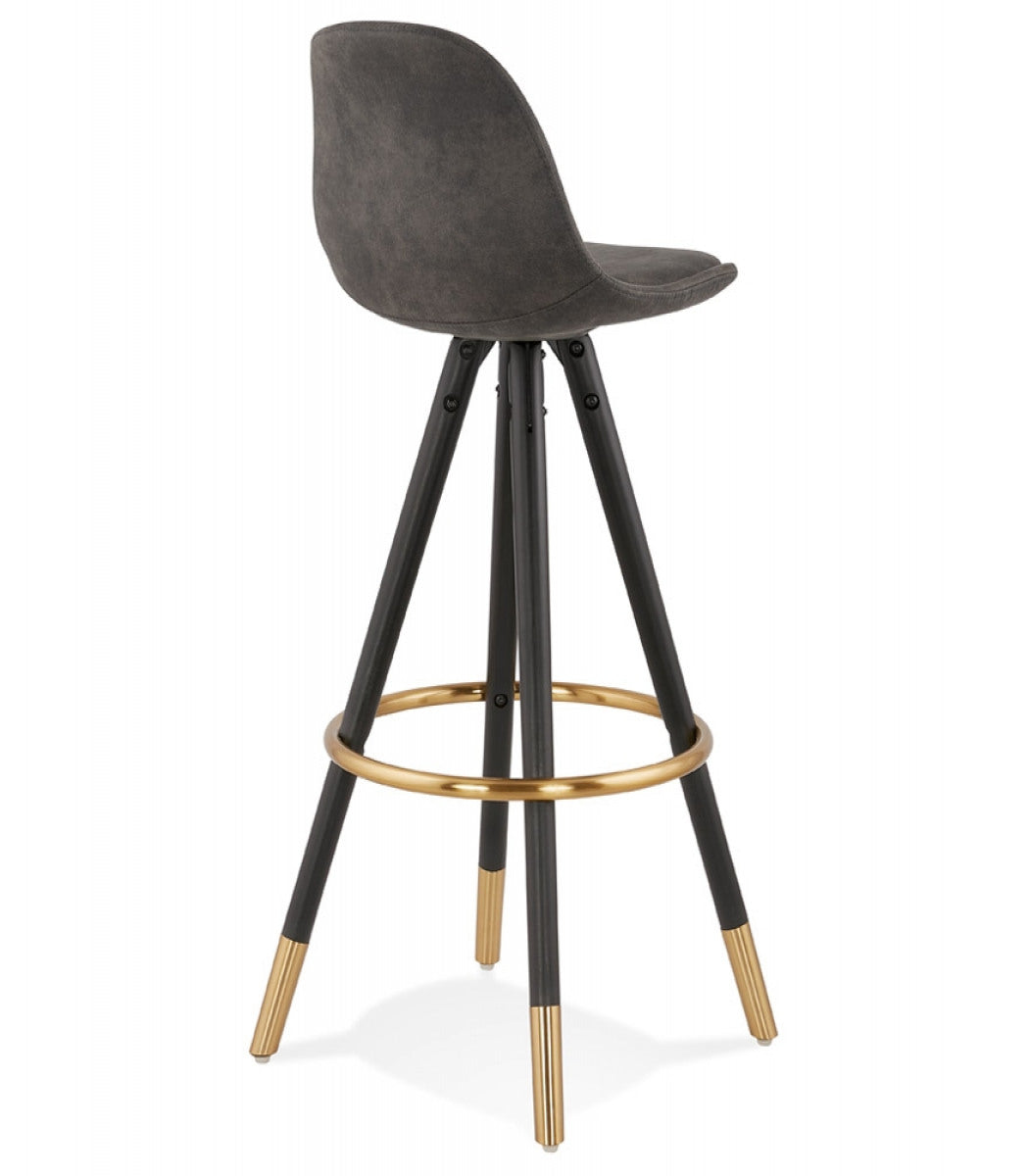 Tabouret de bar design 'KONG' en microfibre grise et pieds en bois noir