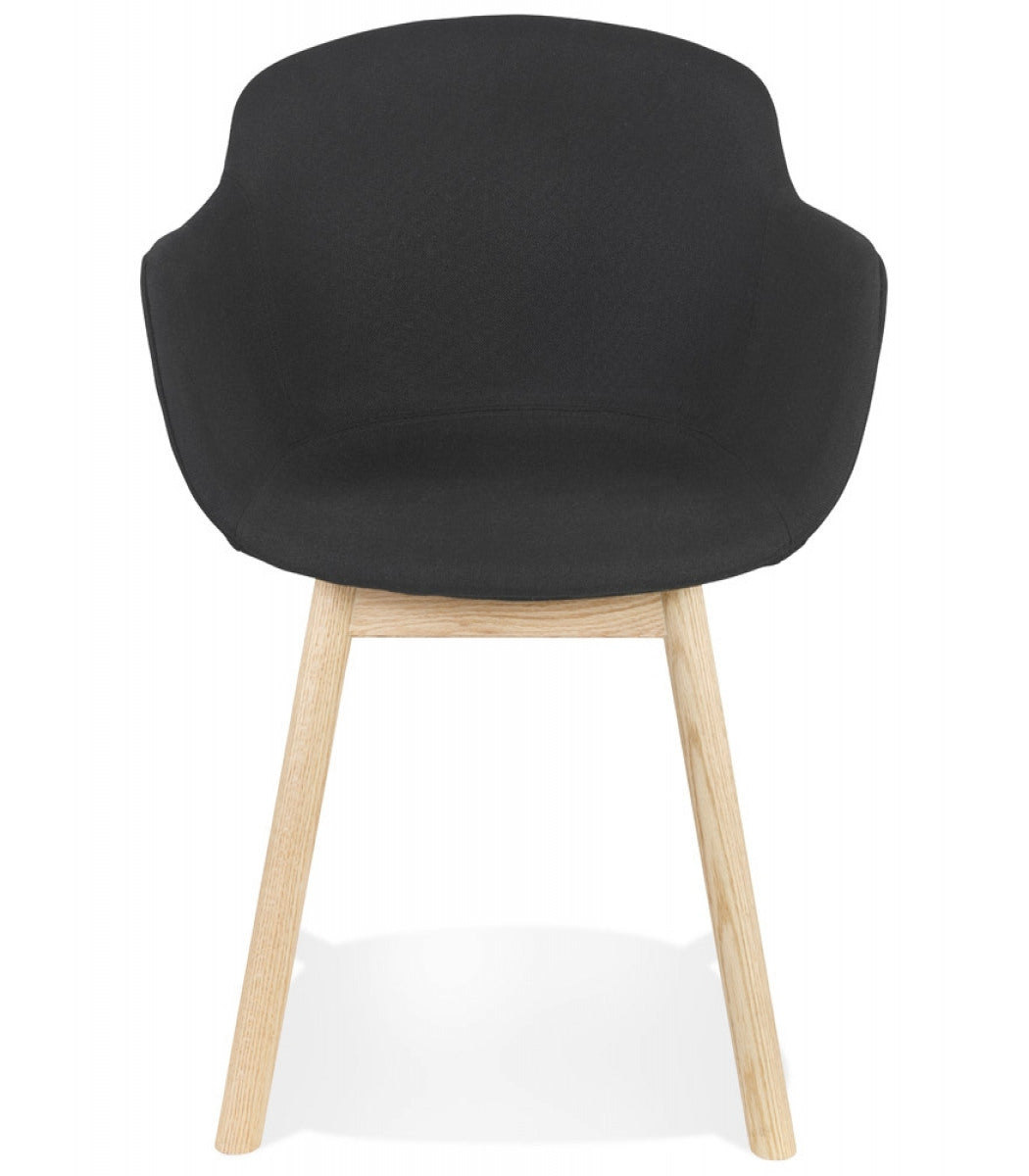Chaise avec accoudoirs 'LAMBIC' en tissu noir et pieds en bois naturel