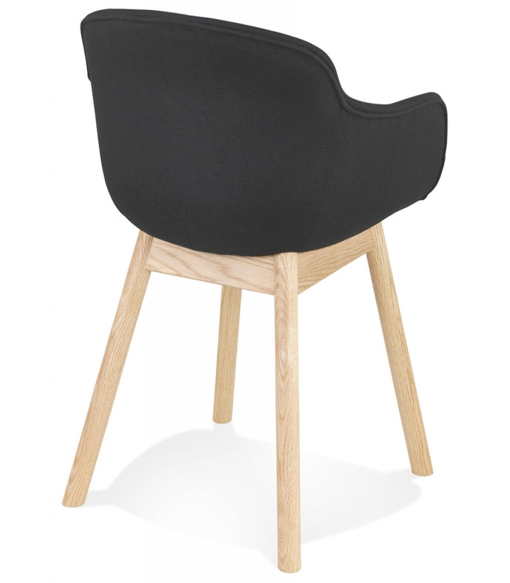 Chaise avec accoudoirs 'LAMBIC' en tissu noir et pieds en bois naturel