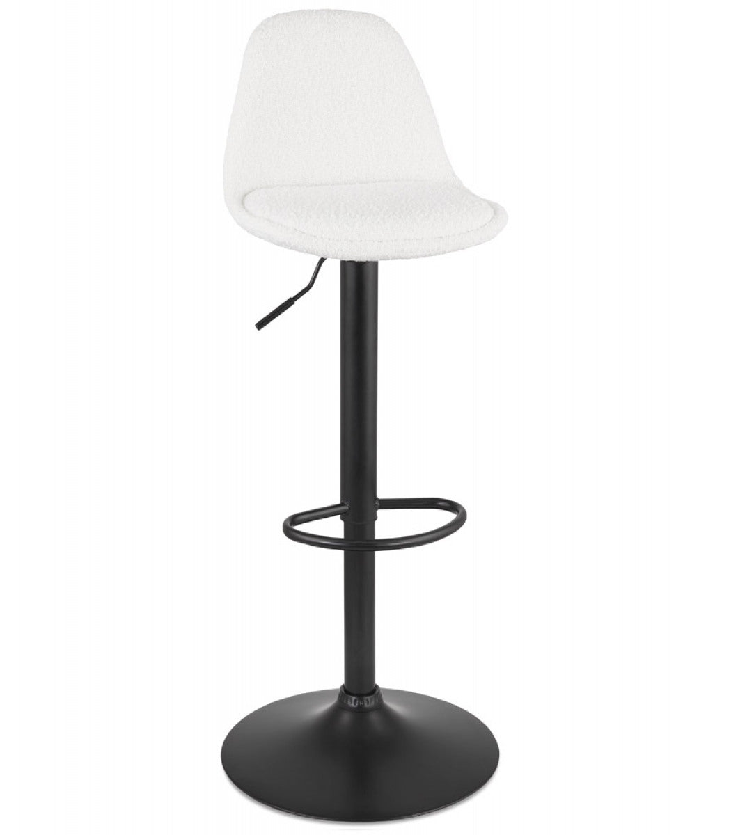 Tabouret réglable 'LANCELOT' en tissu bouclé blanc et pied en métal noir