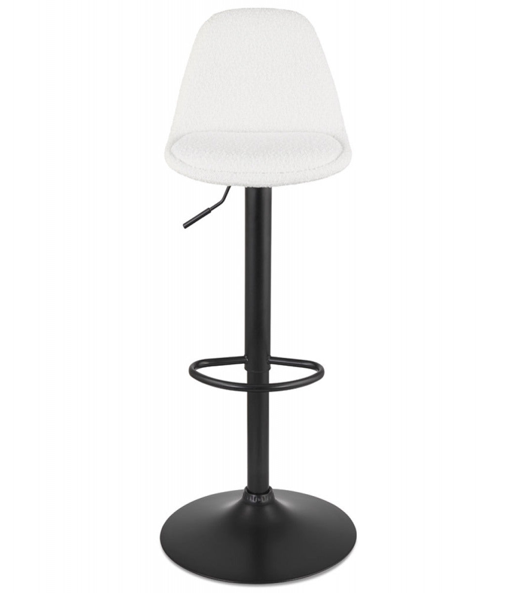 Tabouret réglable 'LANCELOT' en tissu bouclé blanc et pied en métal noir