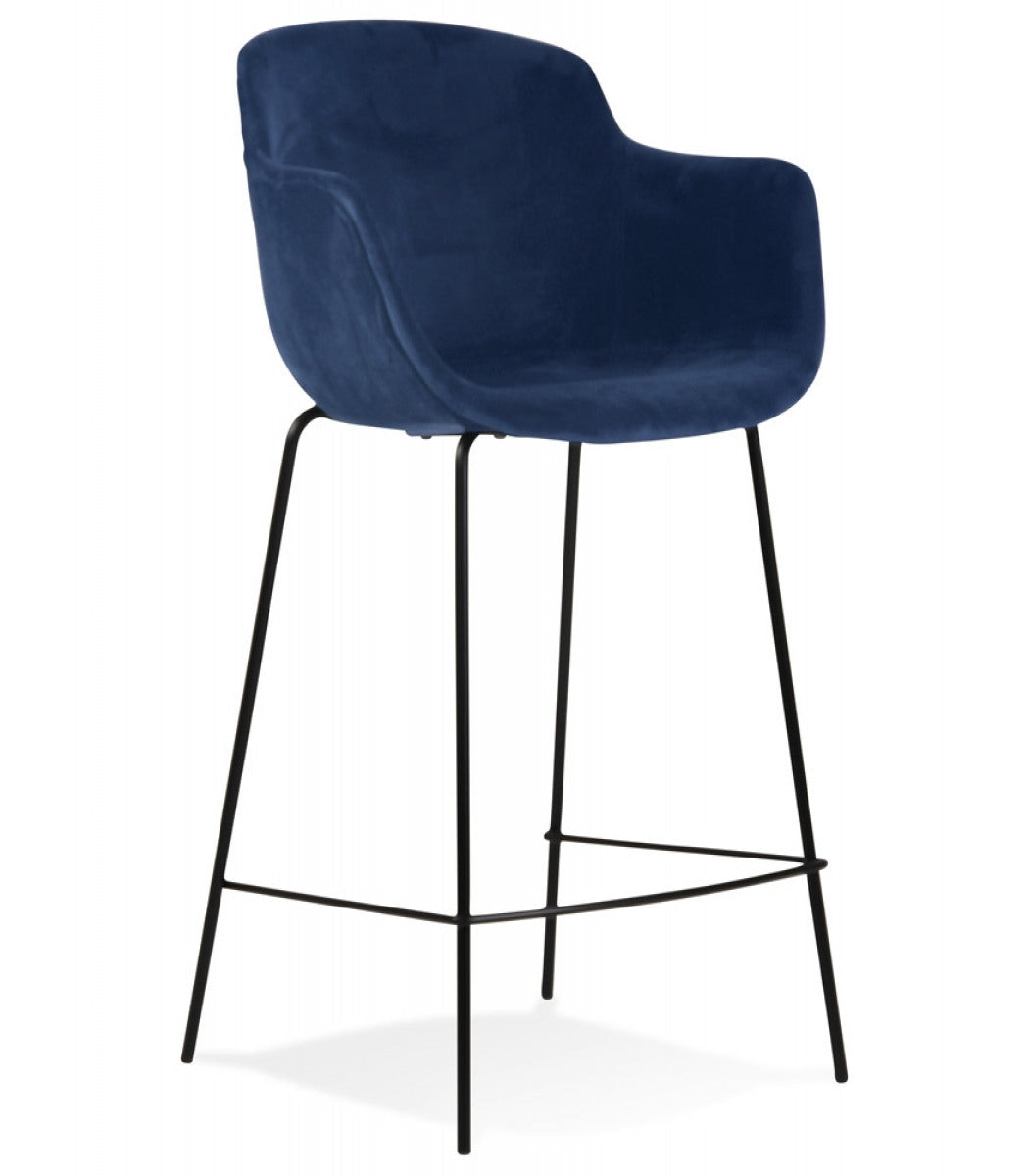 Tabouret snack mi-hauteur 'LARISSA MINI' en velours bleu