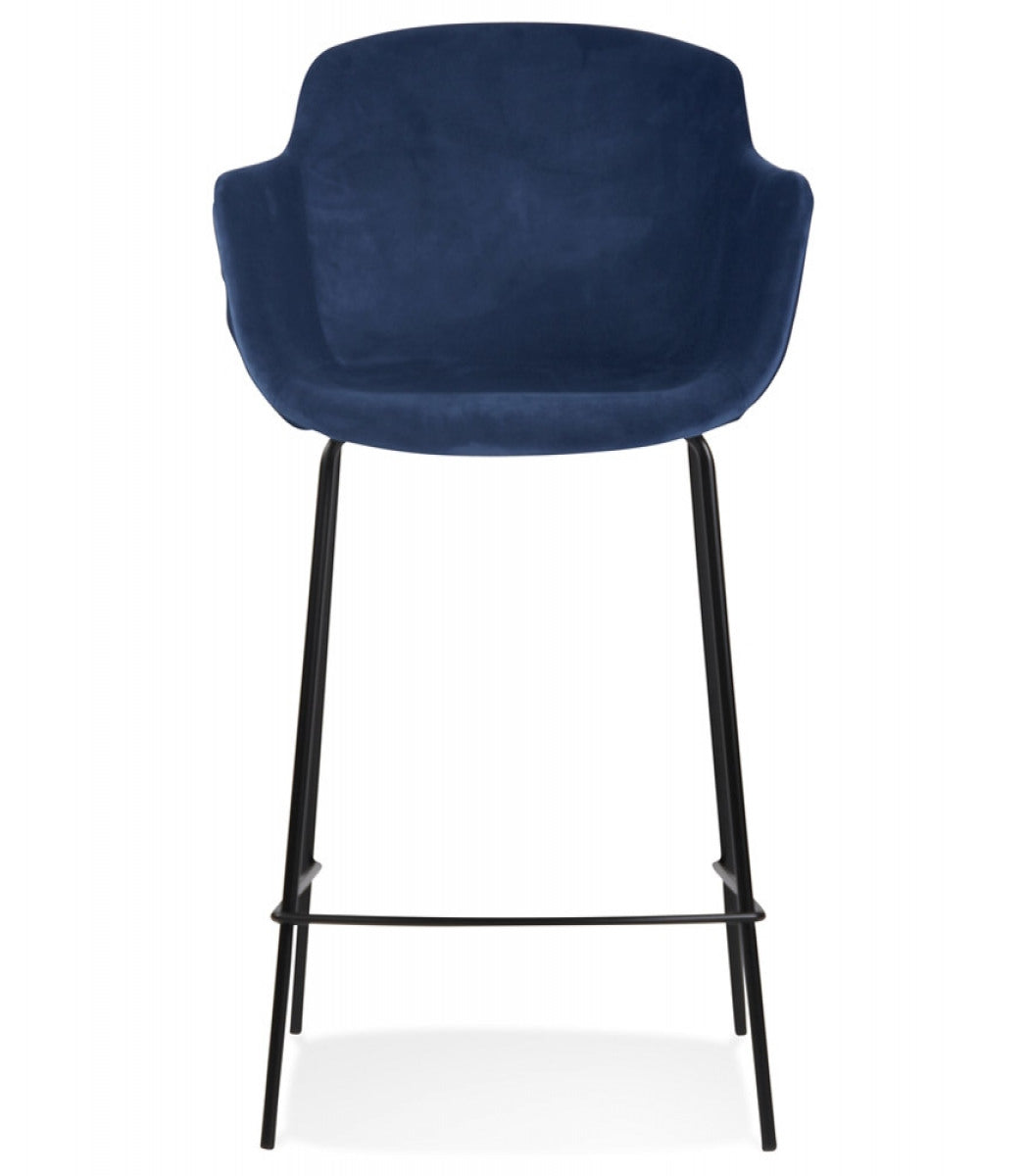 Tabouret snack mi-hauteur 'LARISSA MINI' en velours bleu