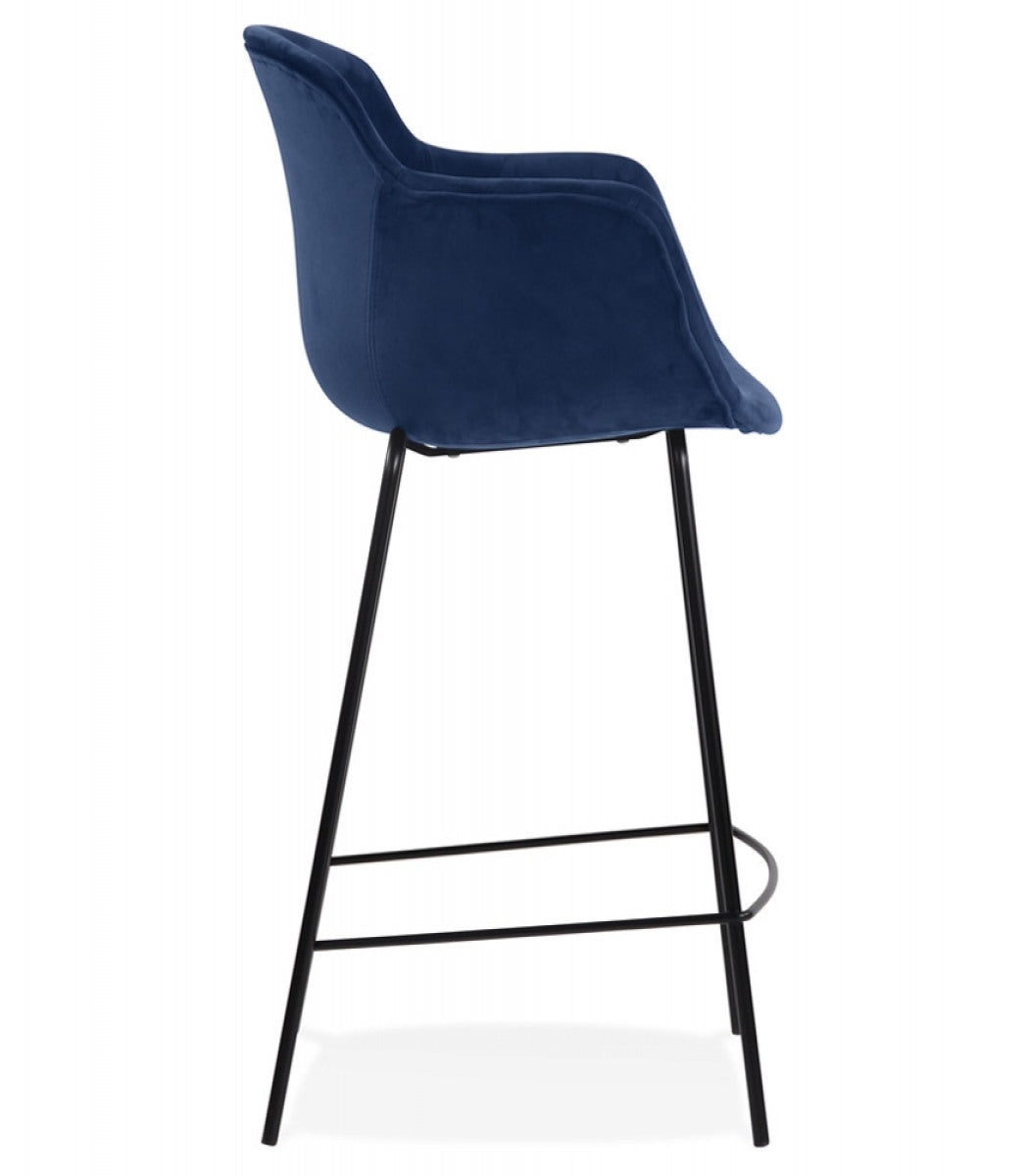 Tabouret snack mi-hauteur 'LARISSA MINI' en velours bleu