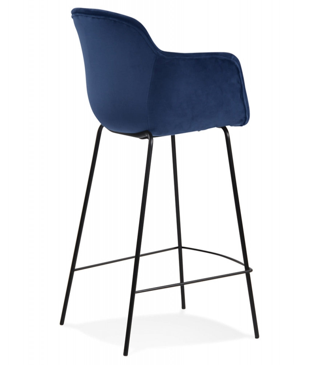 Tabouret snack mi-hauteur 'LARISSA MINI' en velours bleu