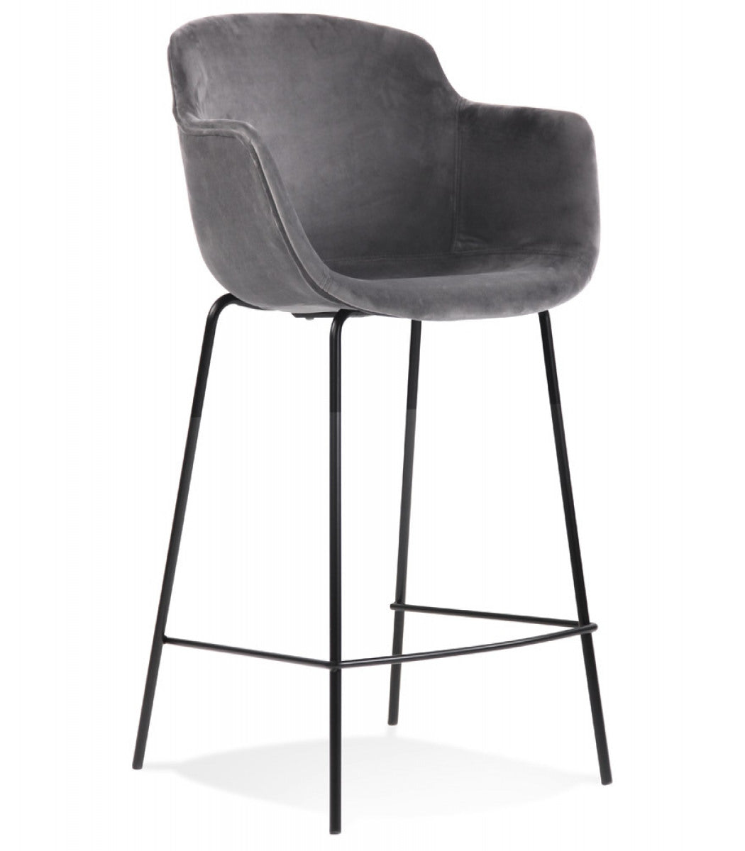 Tabouret snack mi-hauteur 'LARISSA MINI' en velours gris