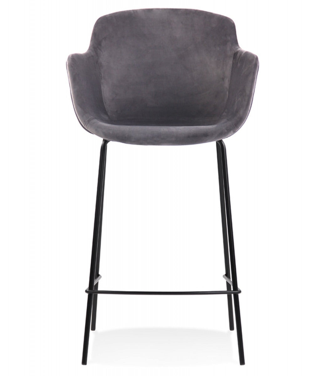 Tabouret snack mi-hauteur 'LARISSA MINI' en velours gris