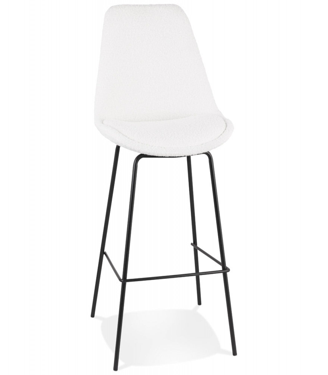 Tabouret de bar 'LEONIE' en tissu bouloché blanc et pied en métal noir