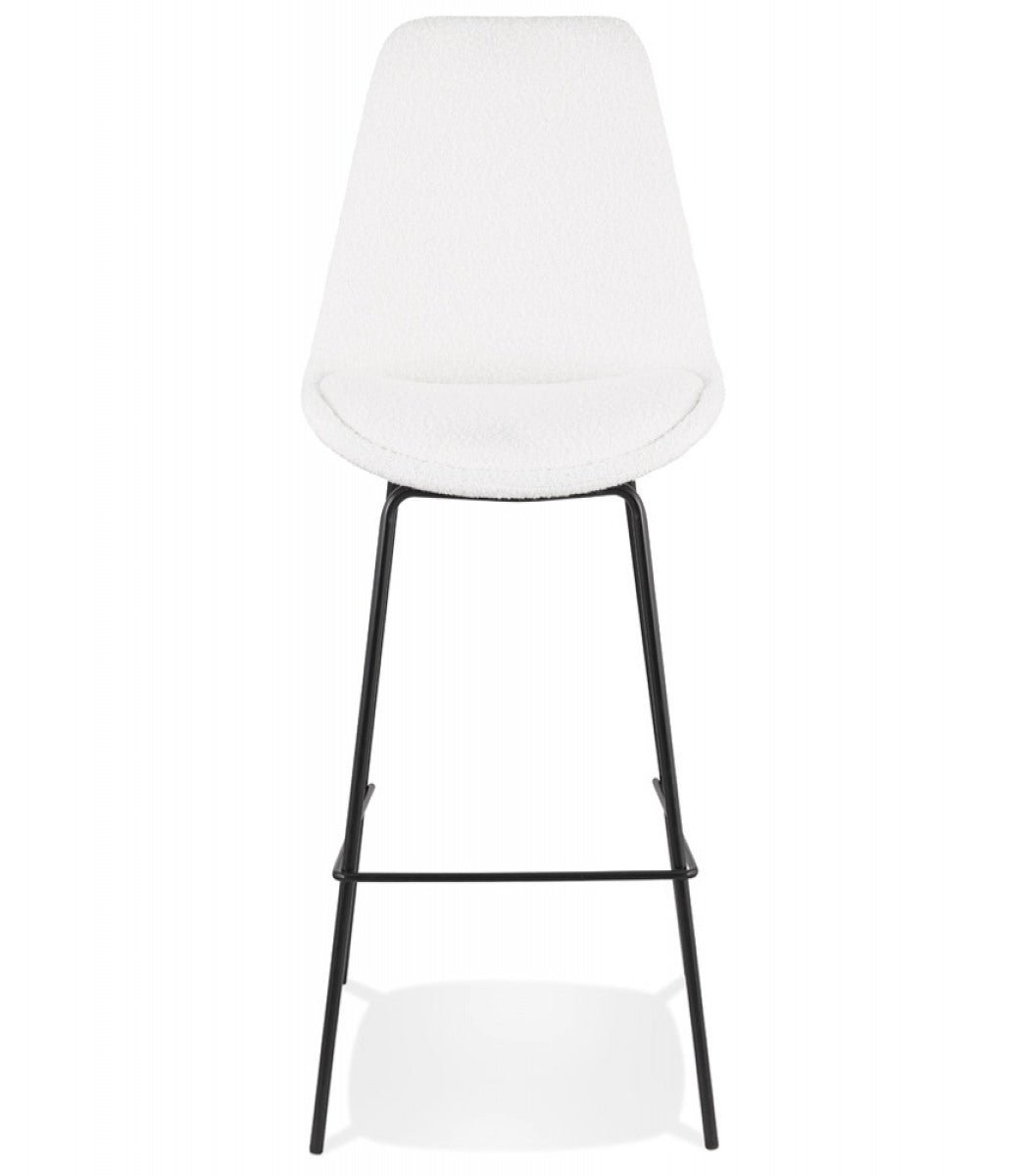 Tabouret de bar 'LEONIE' en tissu bouloché blanc et pied en métal noir