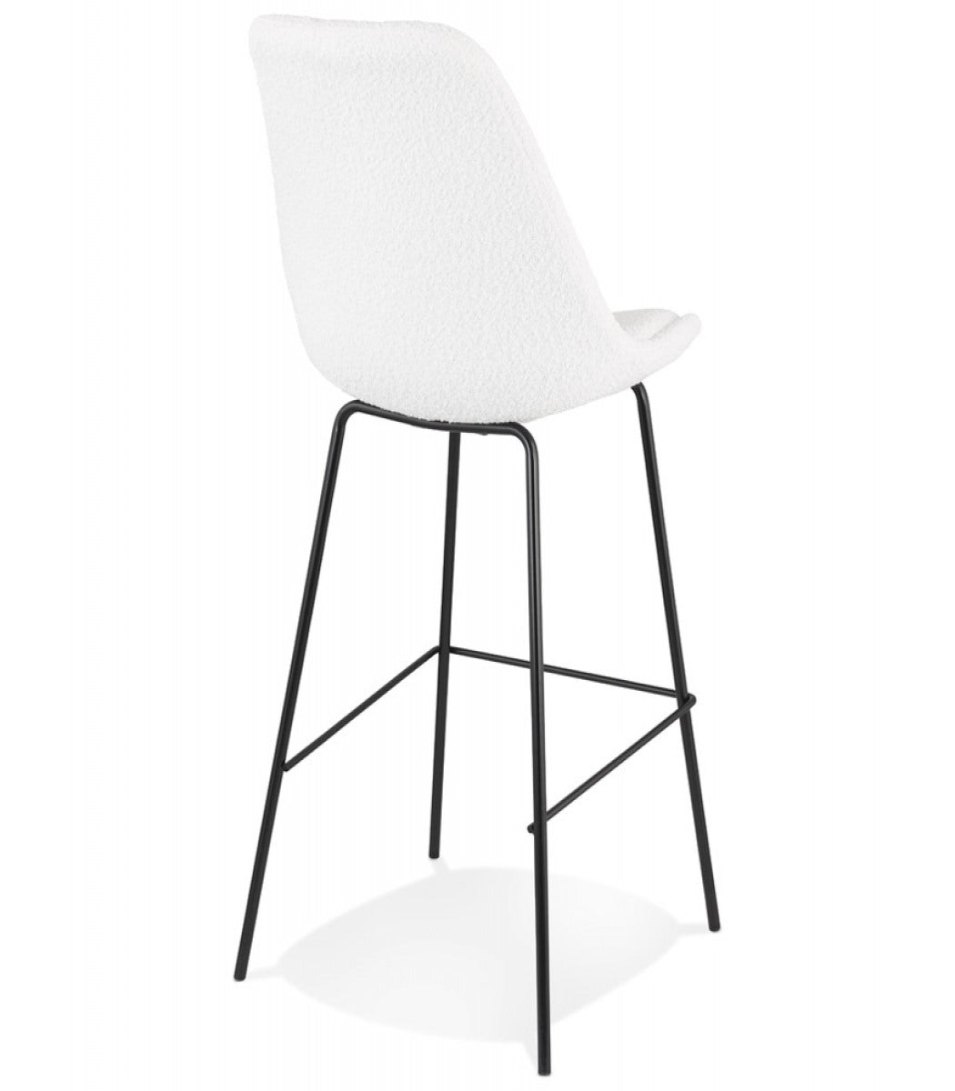 Tabouret de bar 'LEONIE' en tissu bouloché blanc et pied en métal noir