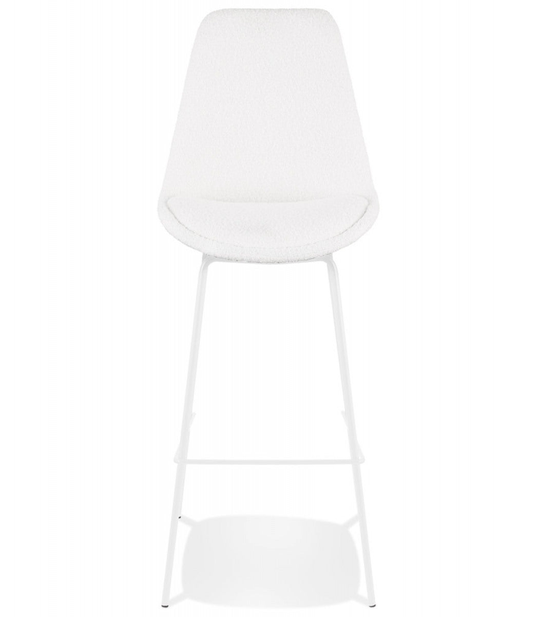 Tabouret de bar 'LEONIE' en tissu bouloché blanc et pied en métal blanc