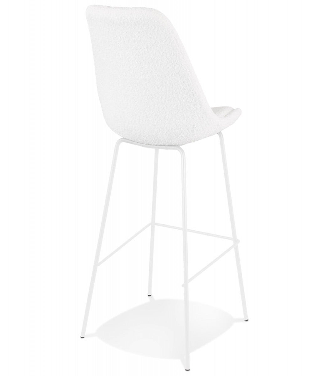 Tabouret de bar 'LEONIE' en tissu bouloché blanc et pied en métal blanc
