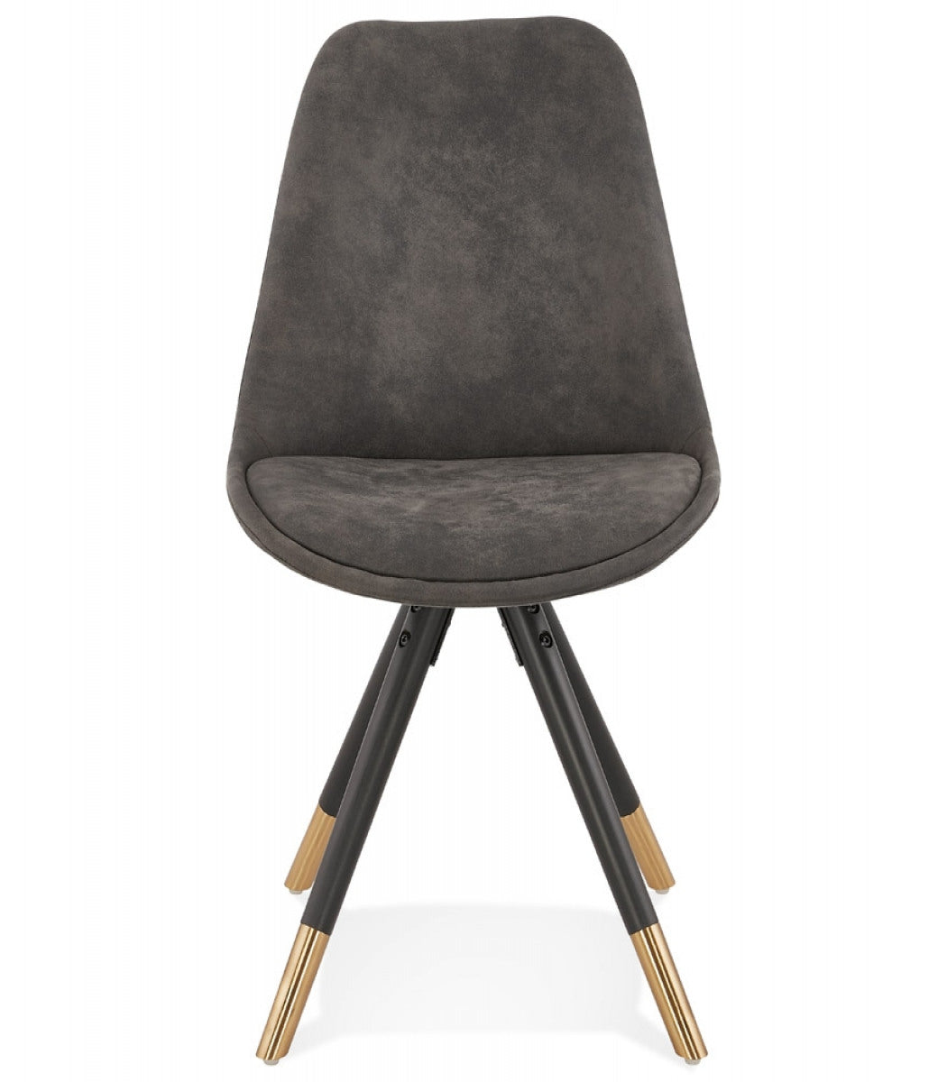 Chaise design 'MAGGY' en microfibre grise et pieds en bois noir