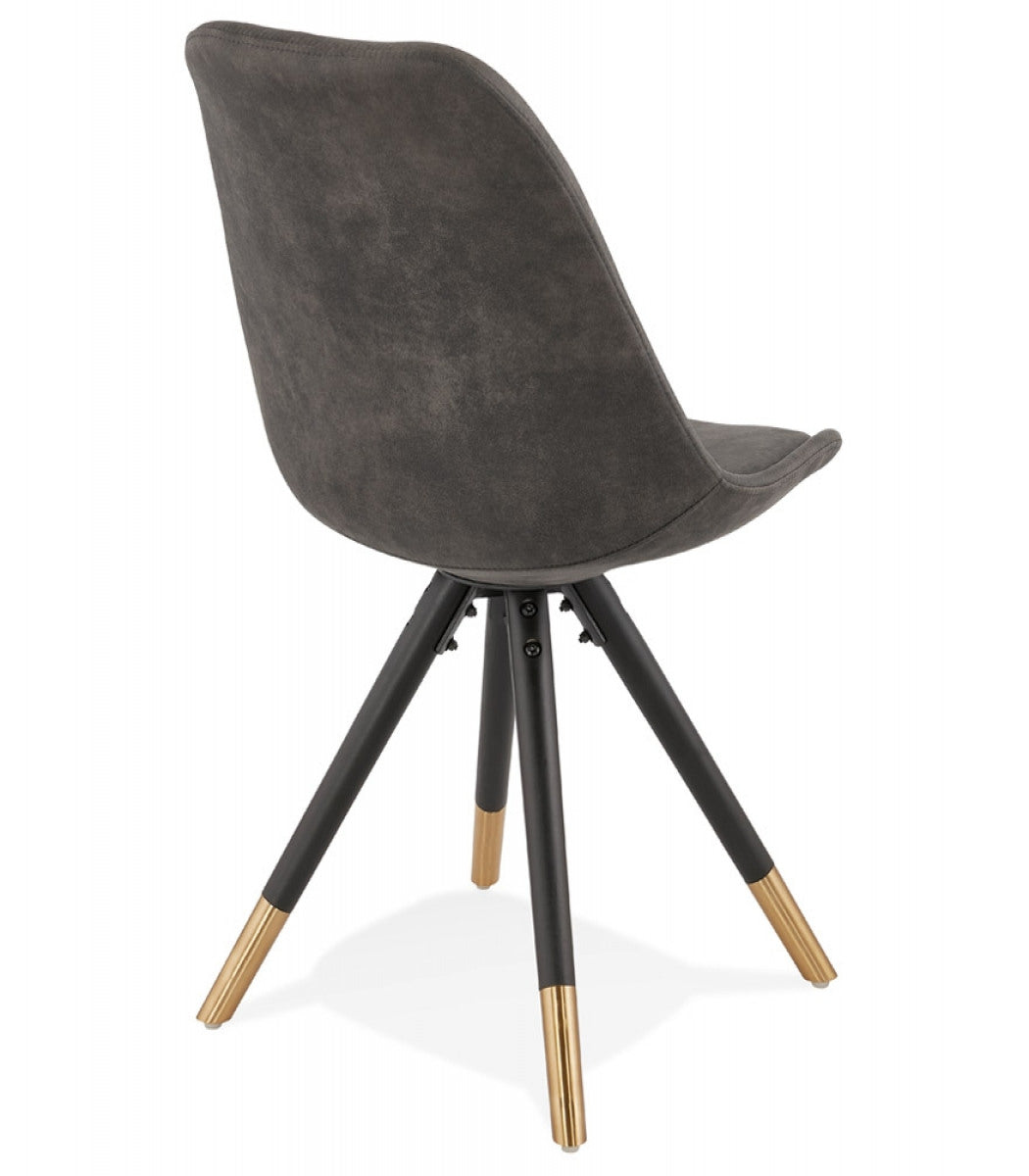 Chaise design 'MAGGY' en microfibre grise et pieds en bois noir