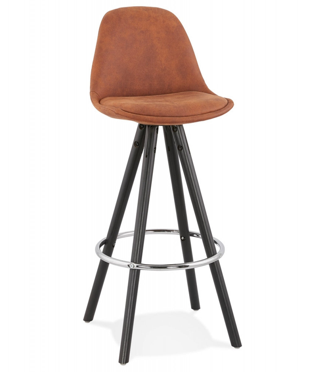 Tabouret snack mi-hauteur 'MARKA MINI' en microfibre brune et pieds en bois noir