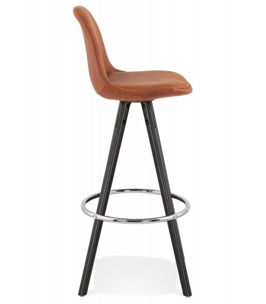 Tabouret snack mi-hauteur 'MARKA MINI' en microfibre brune et pieds en bois noir
