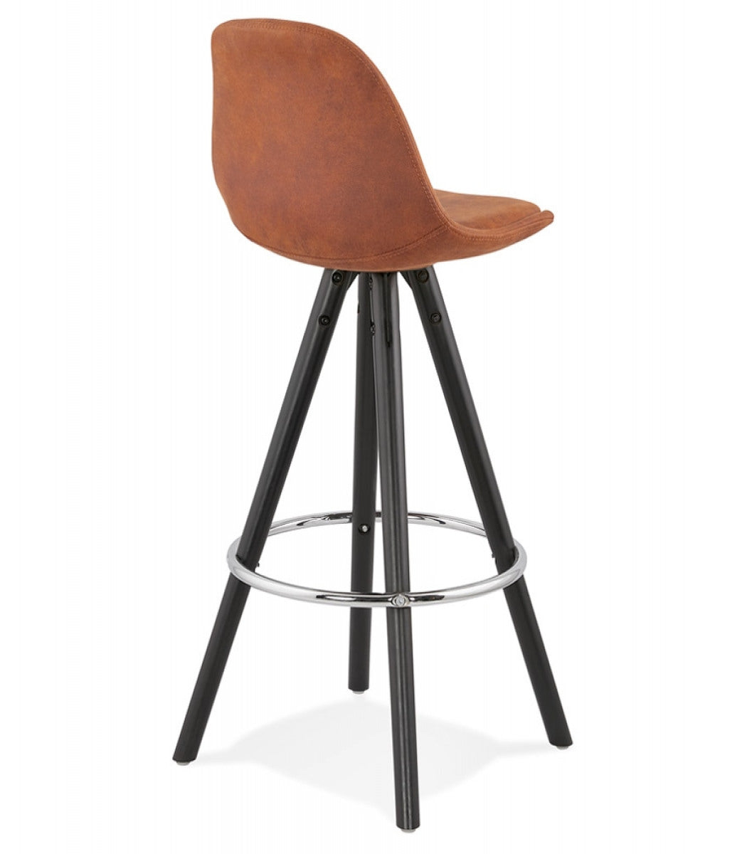 Tabouret snack mi-hauteur 'MARKA MINI' en microfibre brune et pieds en bois noir