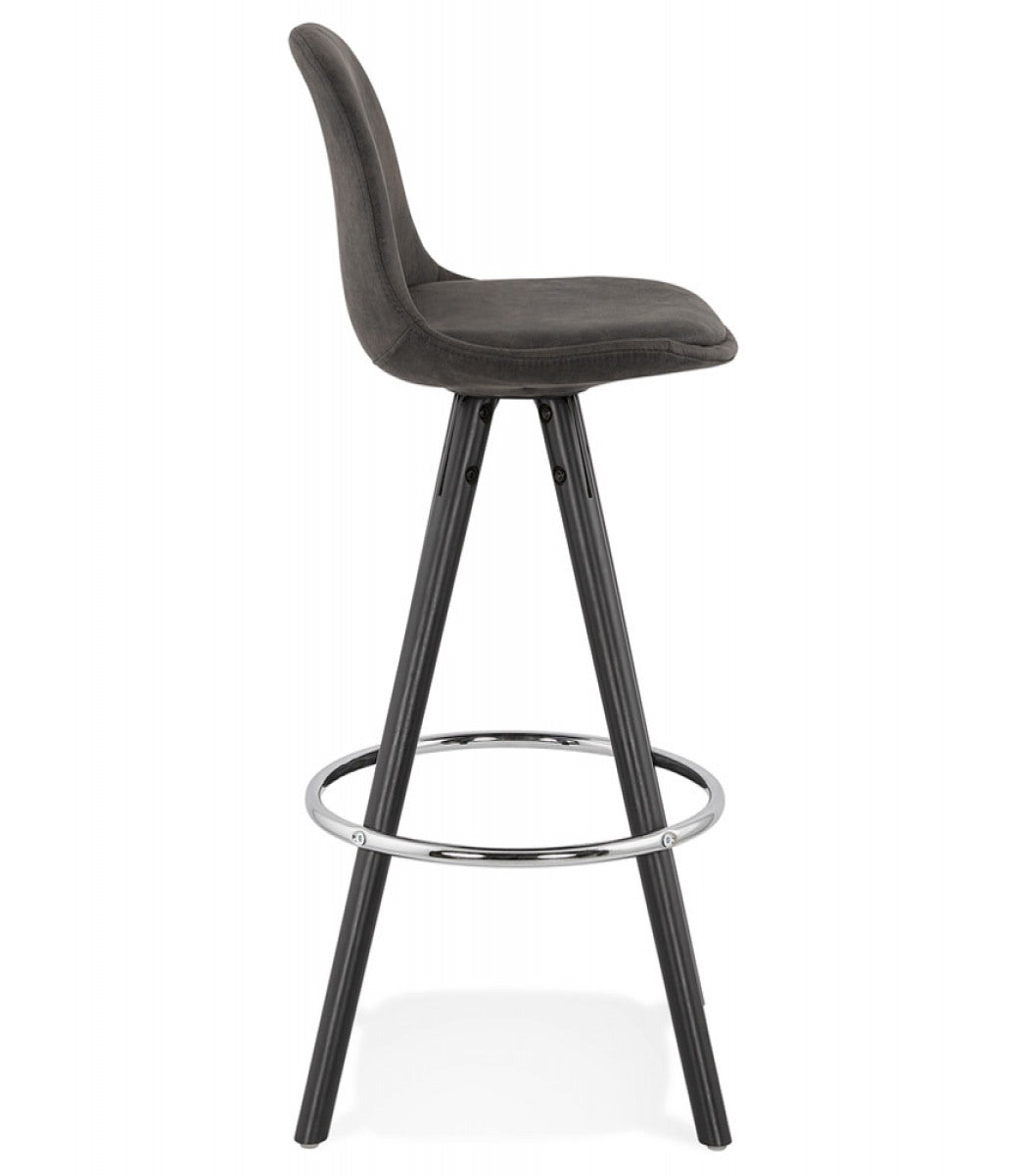 Tabouret snack mi-hauteur 'MARKA MINI' en microfibre grise et pieds en bois noir