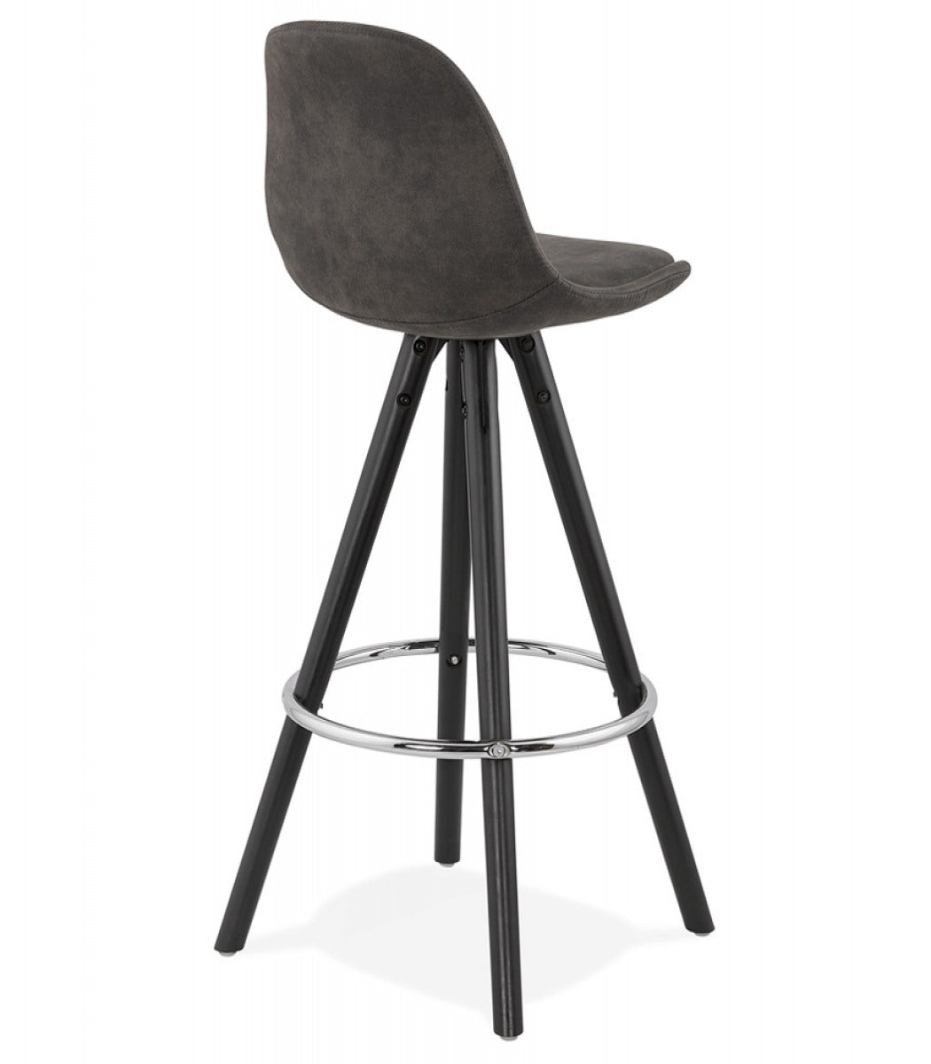 Tabouret snack mi-hauteur 'MARKA MINI' en microfibre grise et pieds en bois noir