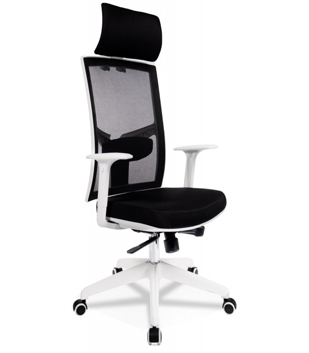 Fauteuil de bureau design 'MATILDA' en tissu noir et structure blanche