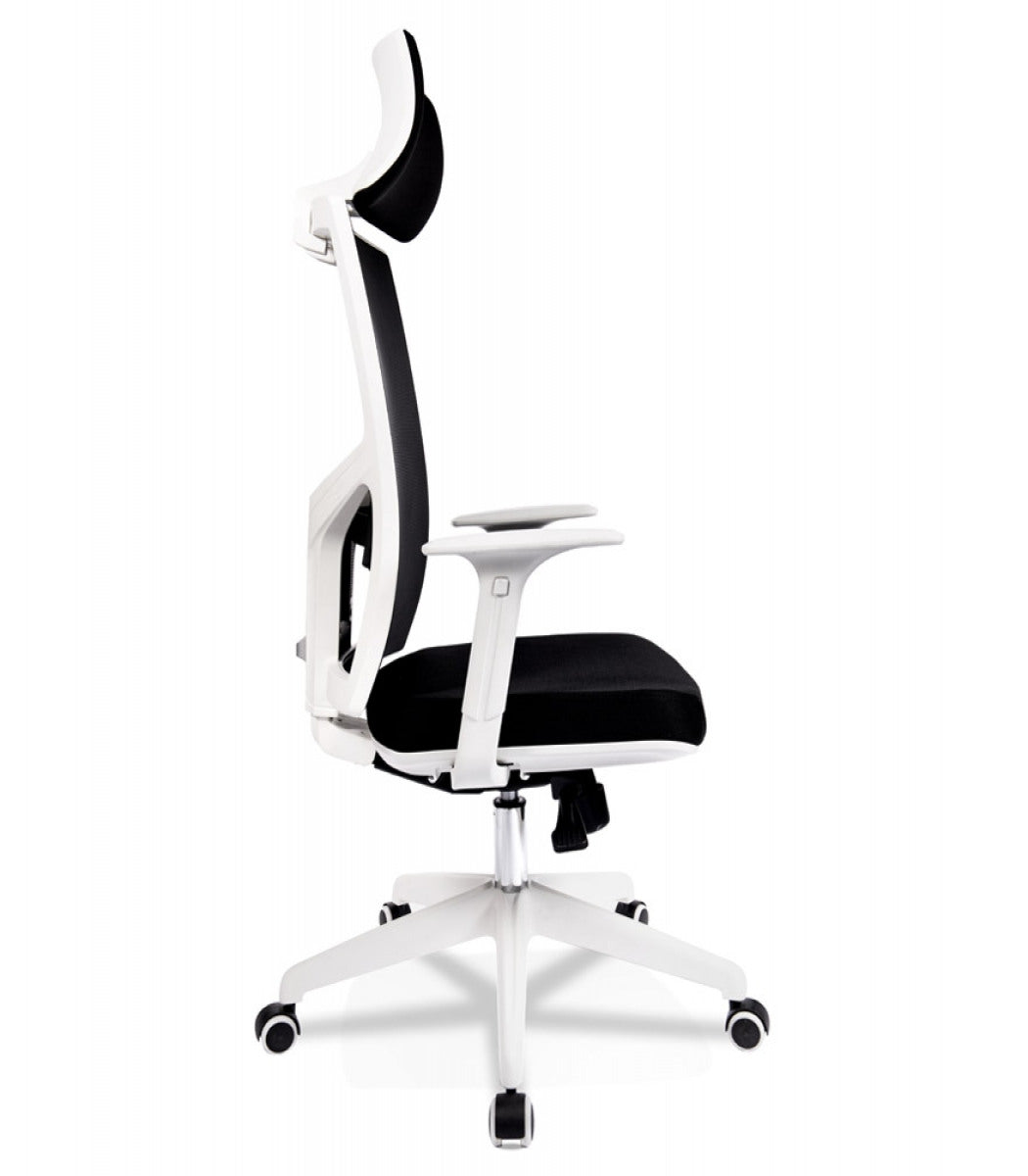 Fauteuil de bureau design 'MATILDA' en tissu noir et structure blanche