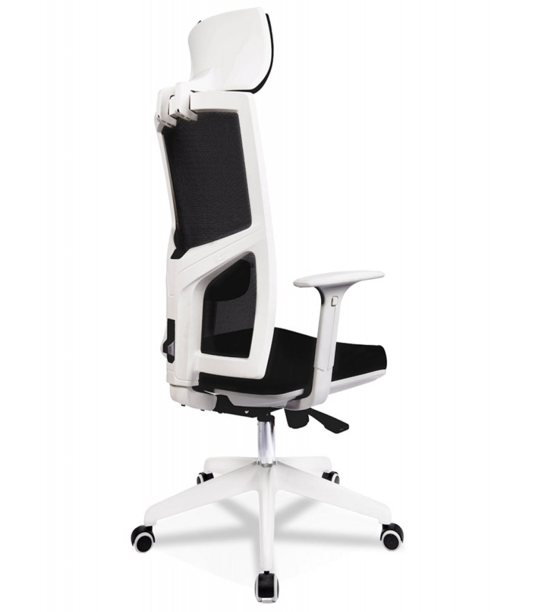 Fauteuil de bureau design 'MATILDA' en tissu noir et structure blanche