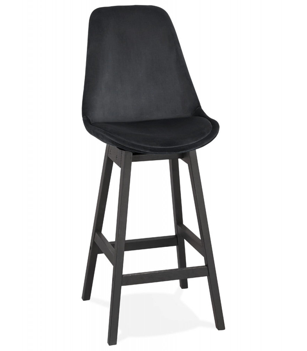 Tabouret snack mi-hauteur 'MORISS MINI' en velours noir et pieds en bois noir