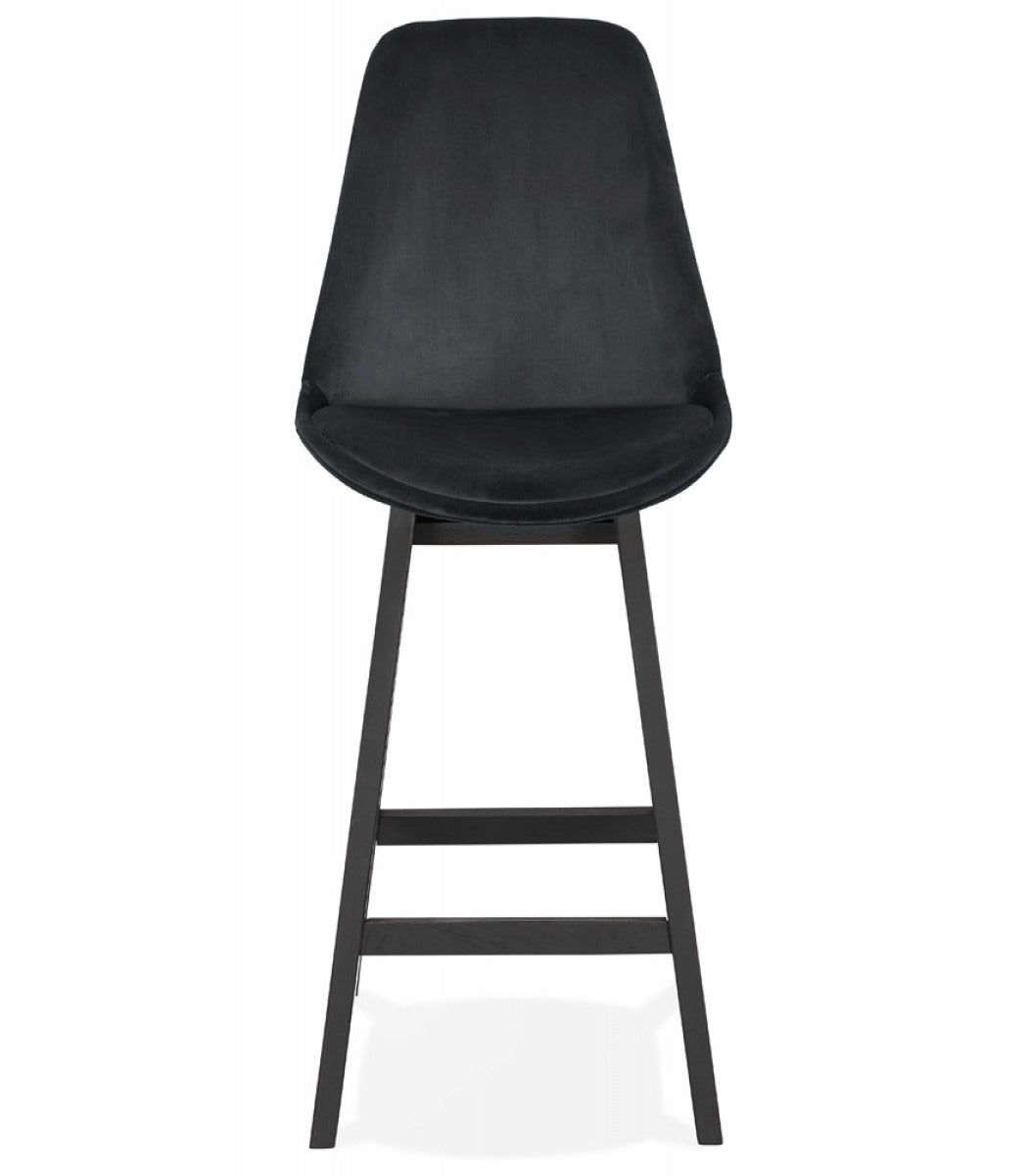 Tabouret snack mi-hauteur 'MORISS MINI' en velours noir et pieds en bois noir